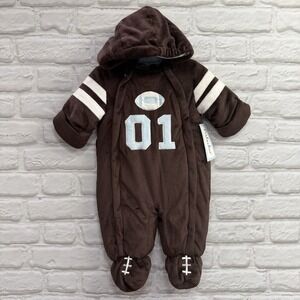 Baby Boy 3/6 Fuzzy Hooded Winter Jumpsuit Plush Warm  Football Outfit New